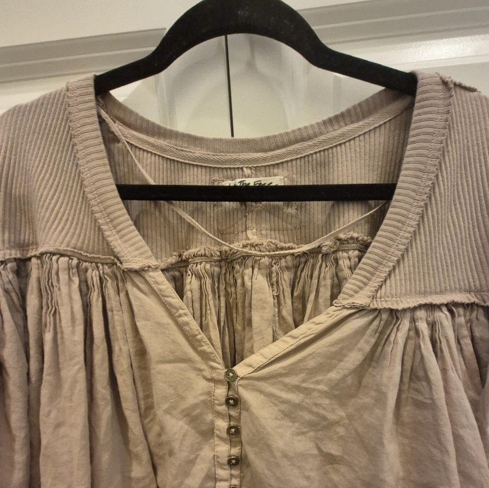 Free People Oversized Beige Blouse - Size Small